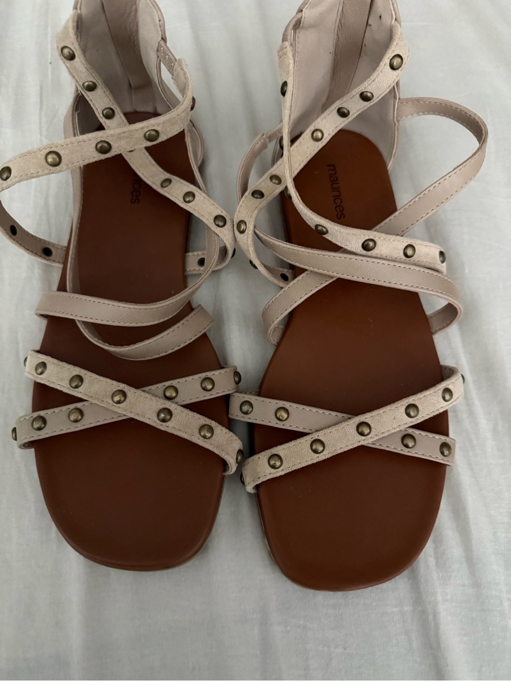 Maurices Light Beige Studded Strappy Sandals